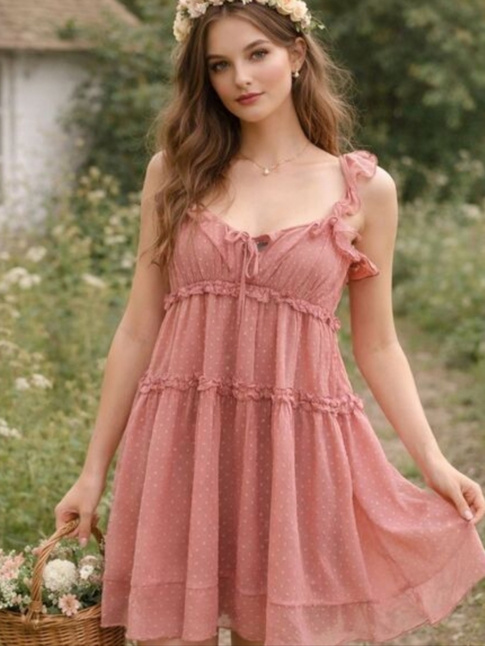 NWT Patrons of Peace Pink Polka Dot Ruffle Camisole Dress